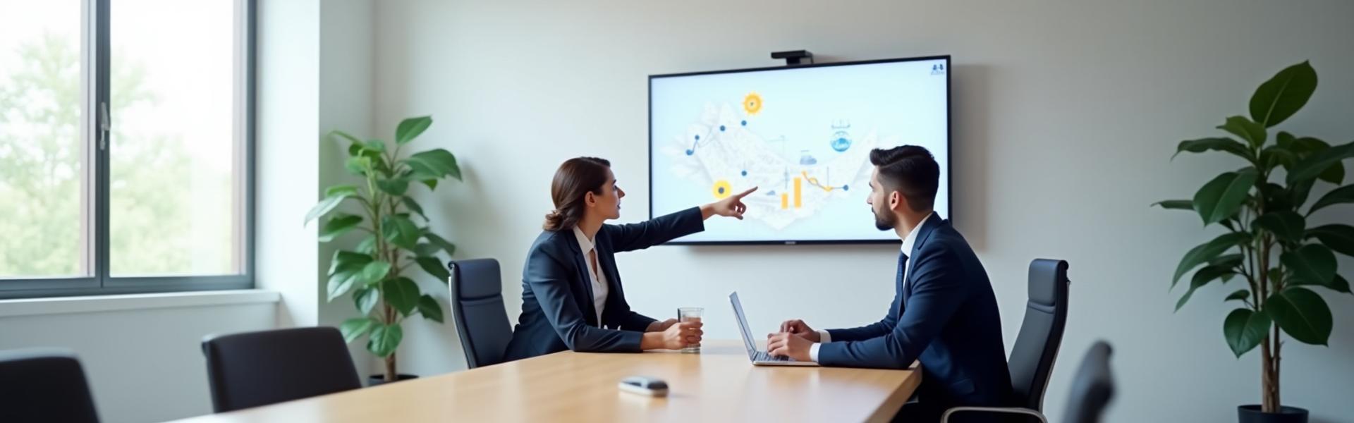 Modern, elegáns tárgyalóterem két-három üzletemberrel beszélgetés közben