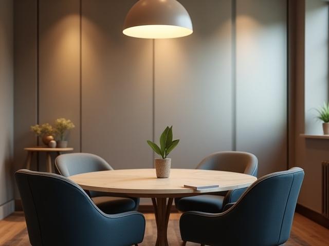 Elegáns tárgyalóterem körasztallal, ideális coachinghoz és interjúkhoz